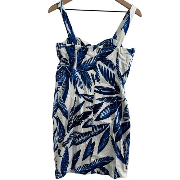 Jones New York Signature Stretch Blue White Tropical Palm Leaf Dress Size 4 - Picture 4 of 7